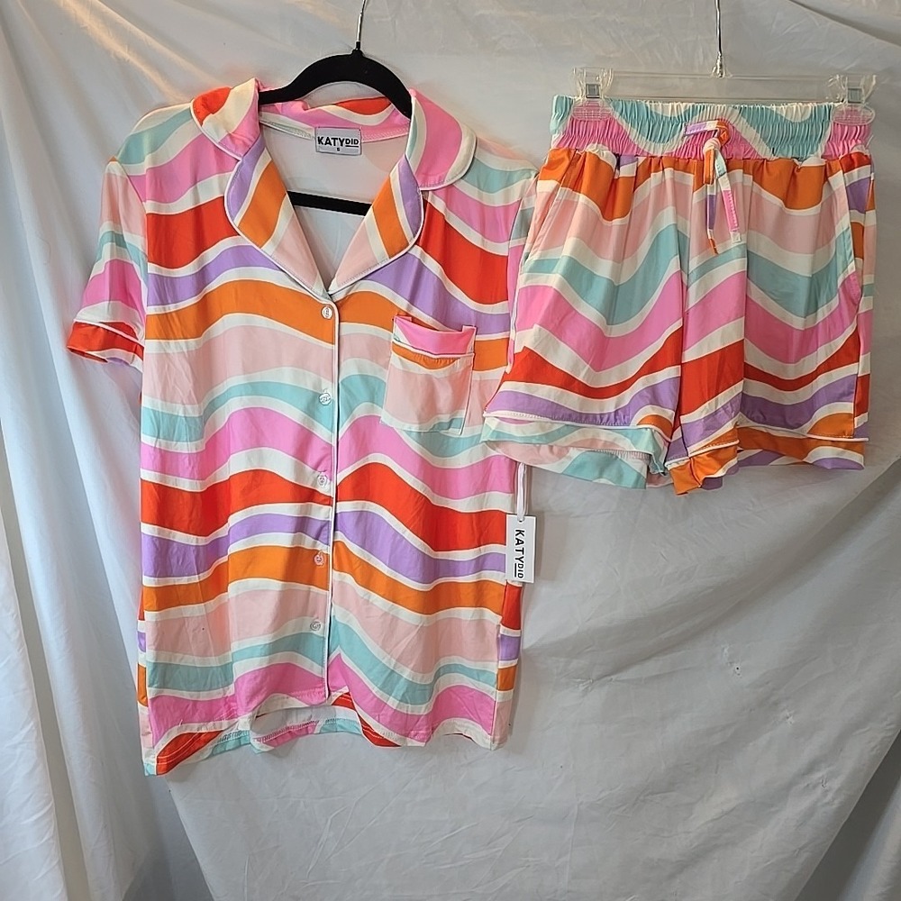 Katydid Multicolor Abstract Wave Pajama PJ Set Shorts/top‎ Size S NWT - Picture 2 of 16